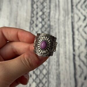 Silver and Purple Floral boho style Ring